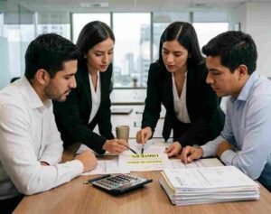 Asesores tributarios en reunión de trabajo para empresas en Perú